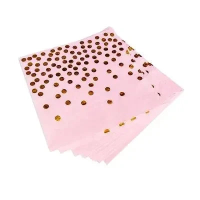🩷💛Set de Fiesta Desechable – Rosa con Puntos Dorados