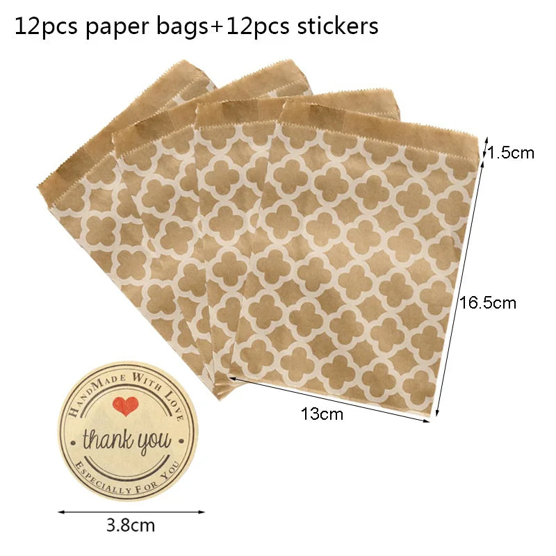 12 Bolsas de Papel Kraft con Stickers "Thank You" / "Merci"
