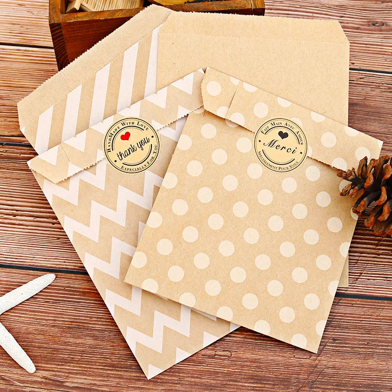 12 Bolsas de Papel Kraft con Stickers "Thank You" / "Merci"