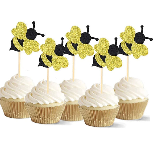 🐝 Set de 10 Topper de Cupcake "Bee Party"