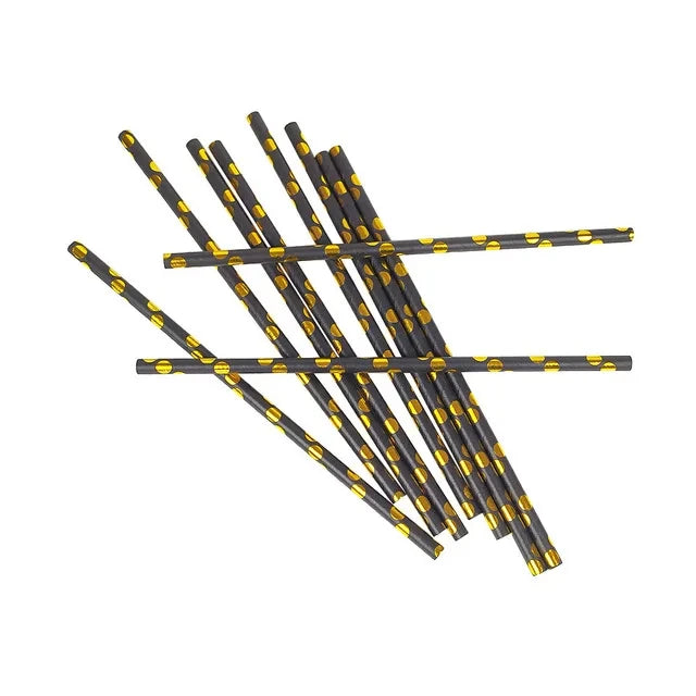 ⚫🟡 Set de Fiesta Desechable – Negro con Puntos Dorados