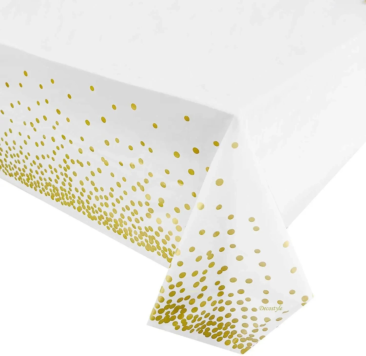 ⚪🟡 Set de Fiesta Desechable – Blanco con Puntos Dorados