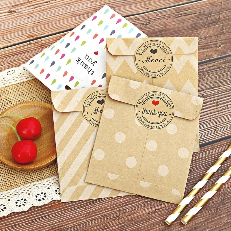 12 Bolsas de Papel Kraft con Stickers "Thank You" / "Merci"