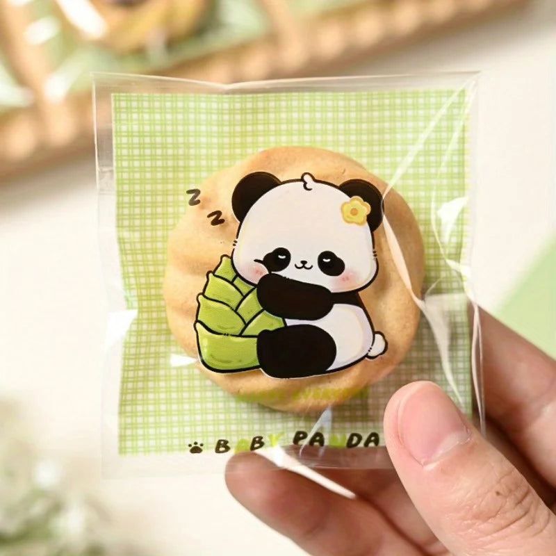 100Pcs Bolsas Autoadhesivas con Diseño de Panda  🐼🍪
