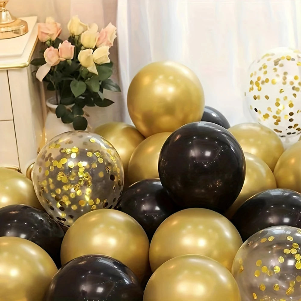 Set de Globos Negro y Dorado con Brillo (25 piezas) 🖤✨