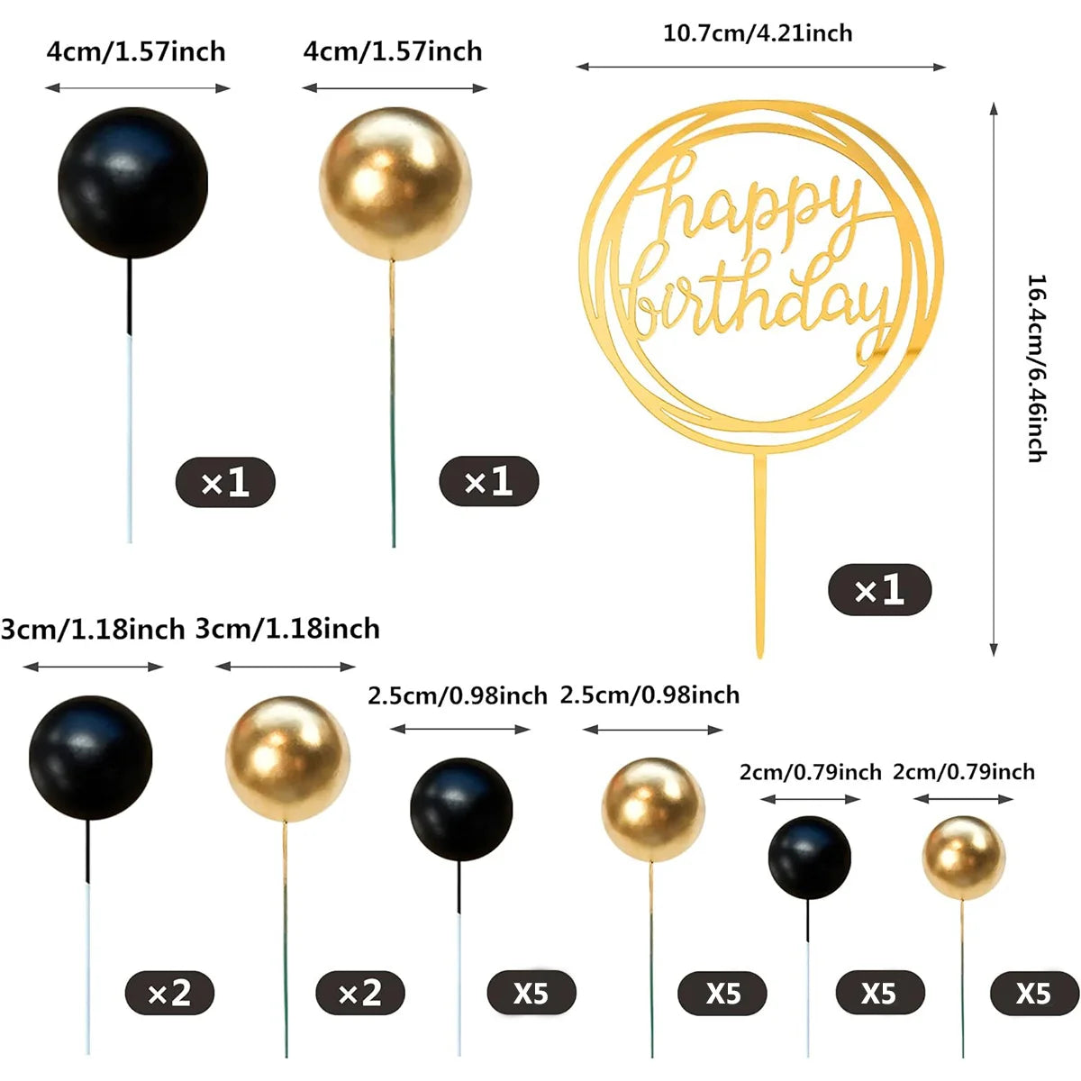 Set de Topper para Pastel (Perlas + “Happy Birthday”) 🍰