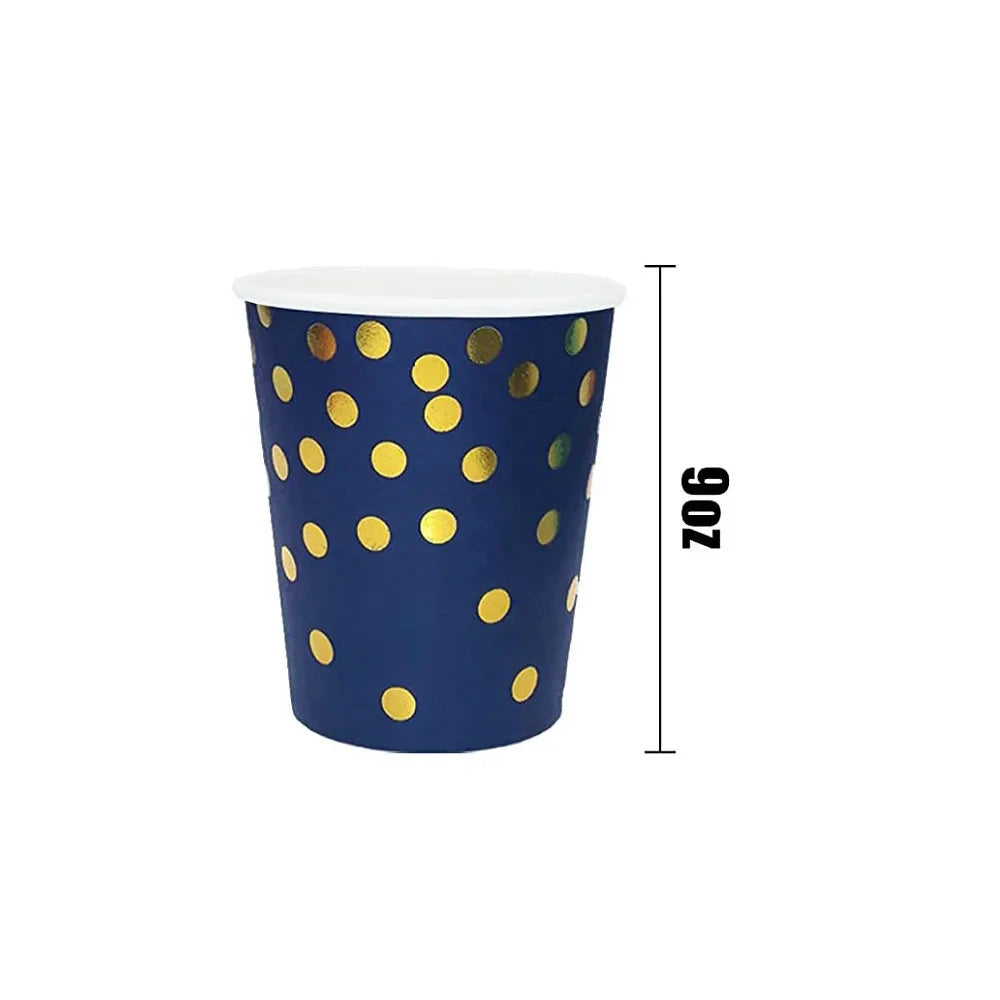 🔵🟡 Set de Fiesta Desechable – Azul con Puntos Dorados