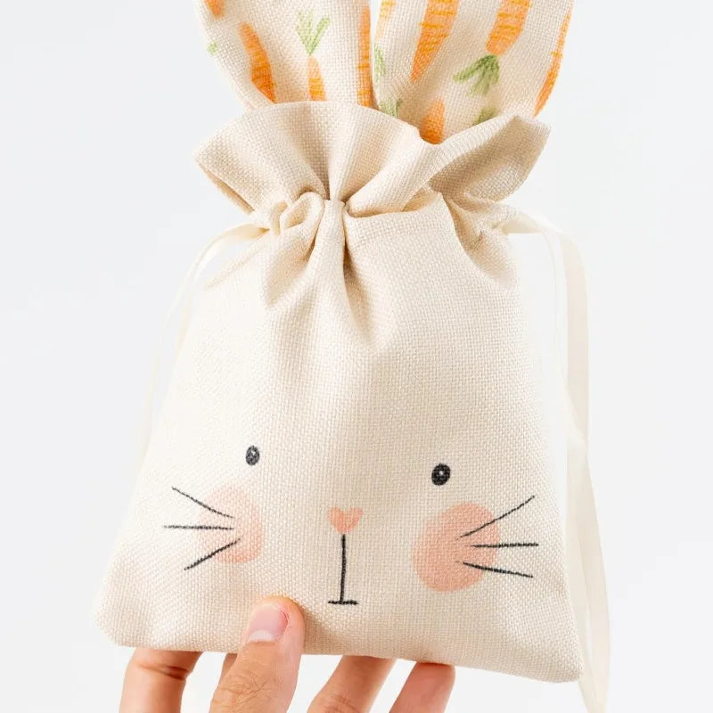 Set de 6 Bolsas de Yute Beige con Diseño de Conejito