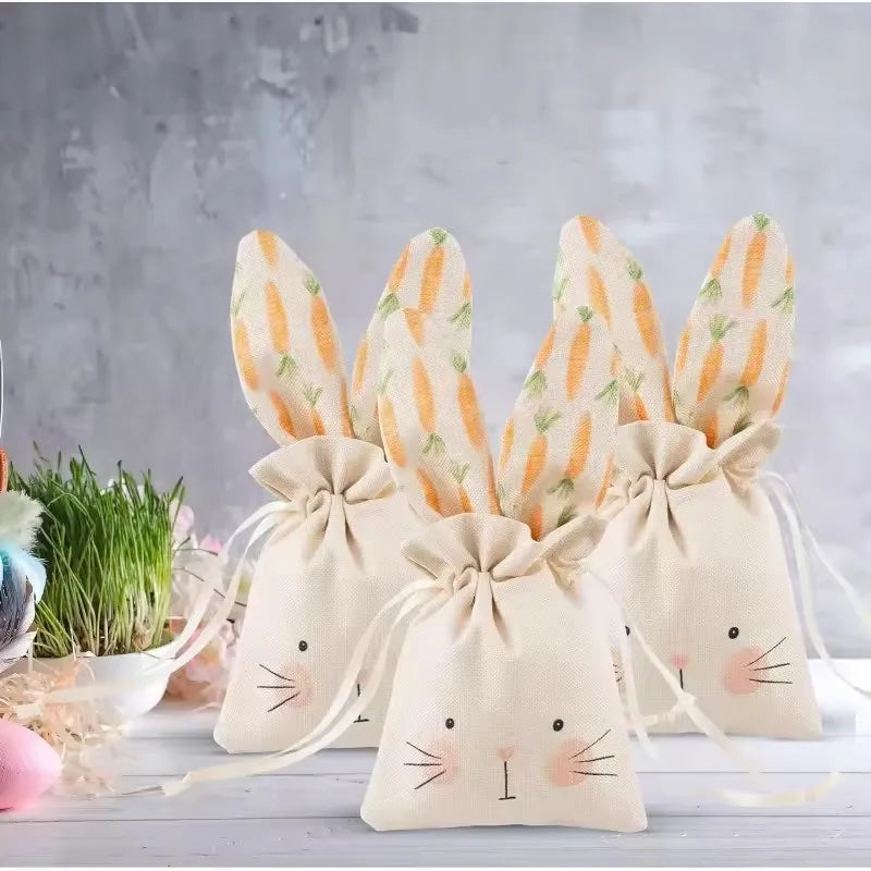 Set de 6 Bolsas de Yute Beige con Diseño de Conejito