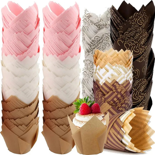 Set 50 Moldes papel Tulipán para Cupcakes 🧁🌷