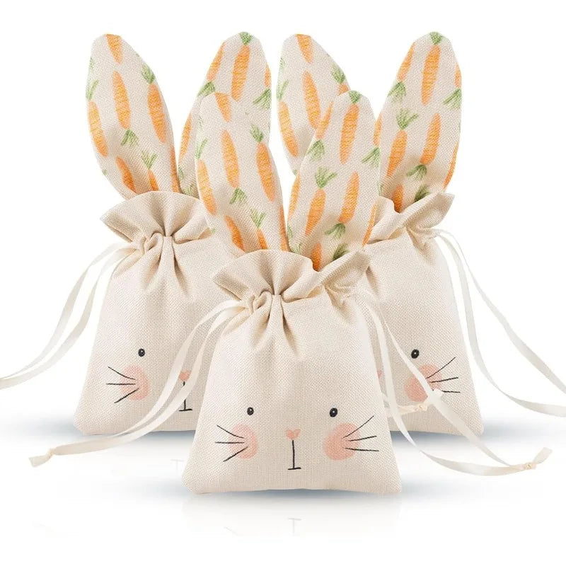 Set de 6 Bolsas de Yute Beige con Diseño de Conejito
