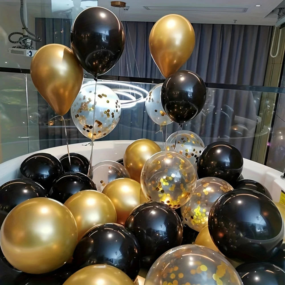 Set de Globos Negro y Dorado con Brillo (25 piezas) 🖤✨
