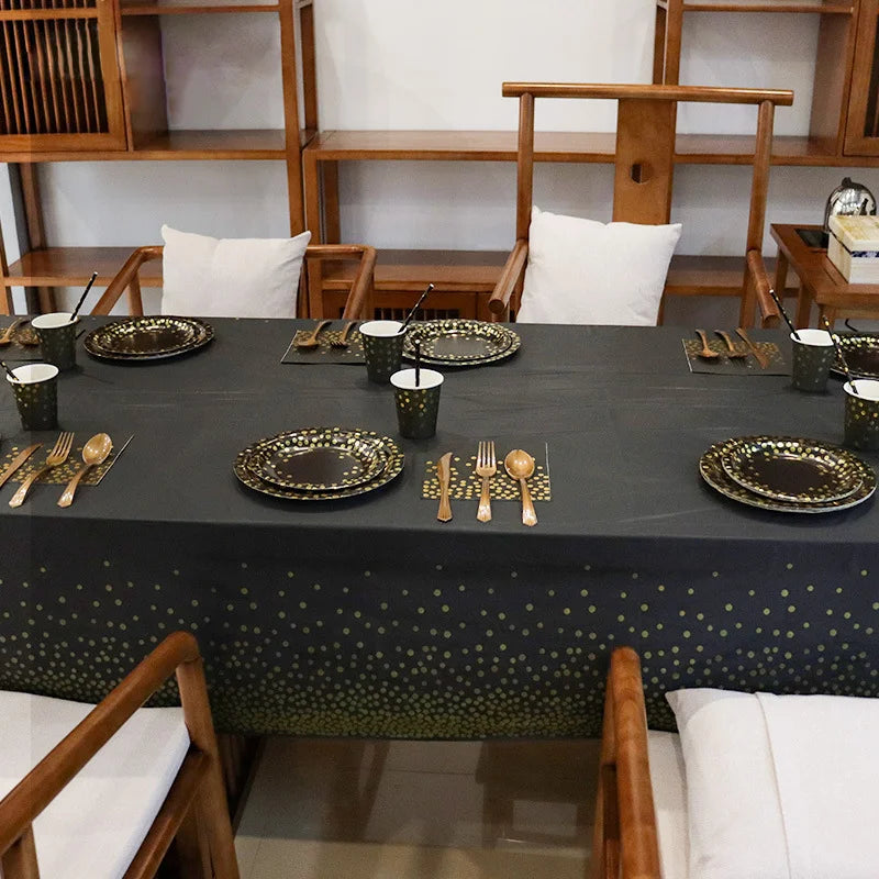 ⚫🟡 Set de Fiesta Desechable – Negro con Puntos Dorados