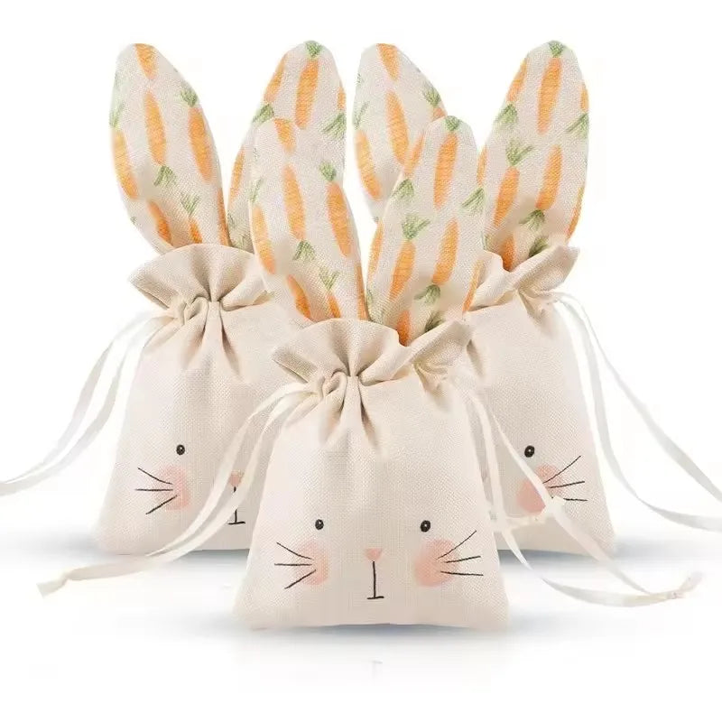 Set de 6 Bolsas de Yute Beige con Diseño de Conejito