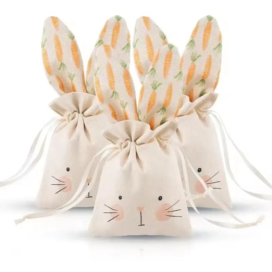 Set de 6 Bolsas de Yute Beige con Diseño de Conejito