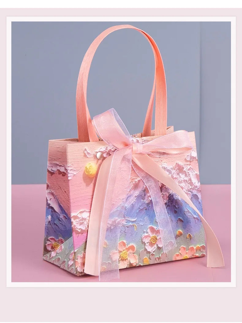 Bolsa de Regalo con Diseño Floral de Pintura al Óleo 🎨💐