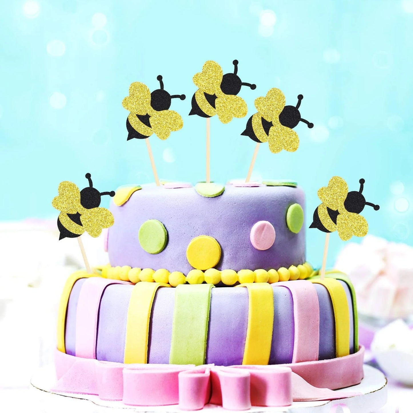 🐝 Set de 10 Topper de Cupcake "Bee Party"