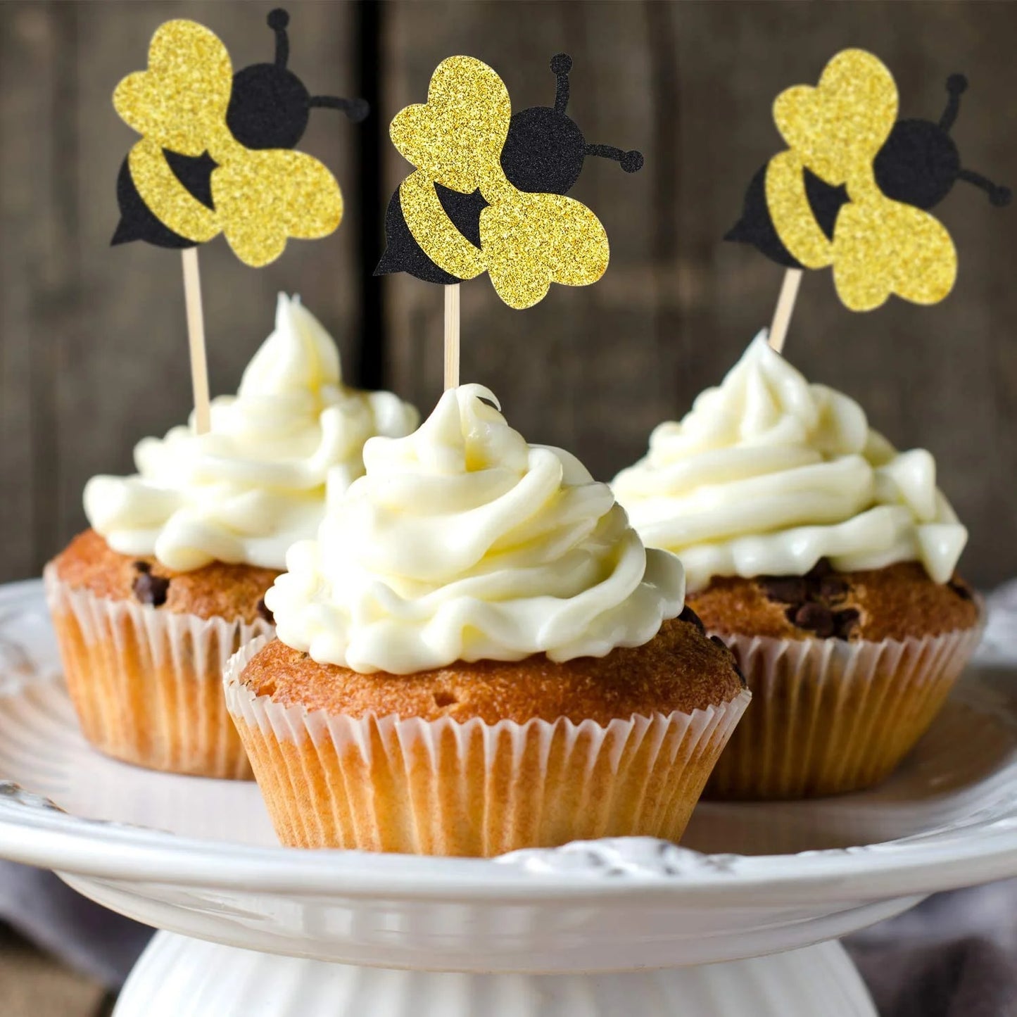 🐝 Set de 10 Topper de Cupcake "Bee Party"
