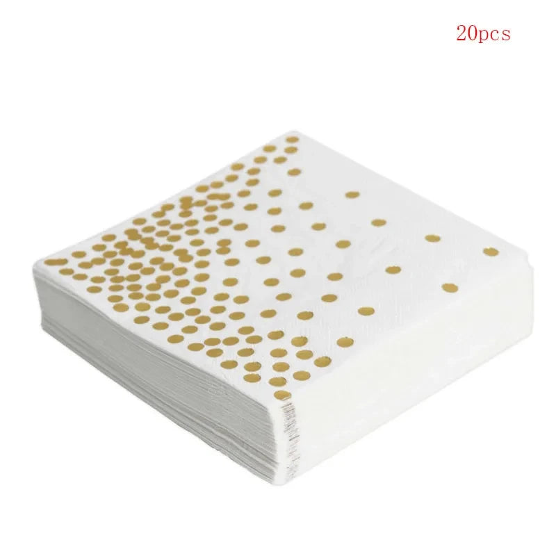 ⚪🟡 Set de Fiesta Desechable – Blanco con Puntos Dorados