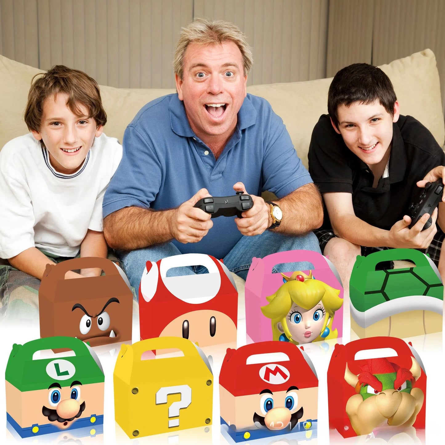 12Pcs Cajas de Regalo con Asa temática Mario Bros