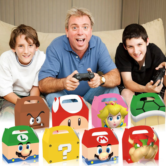 12Pcs Cajas de Regalo con Asa temática Mario Bros