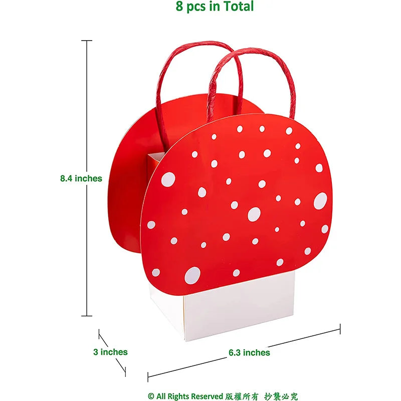 Set de 8 Bolsas de Regalo con Diseño de Hongo Rojo