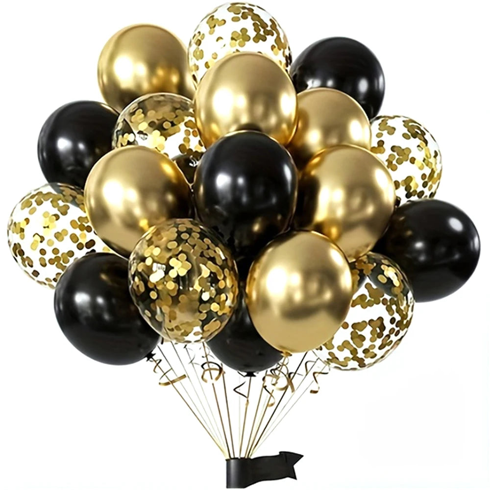Set de Globos Negro y Dorado con Brillo (25 piezas) 🖤✨