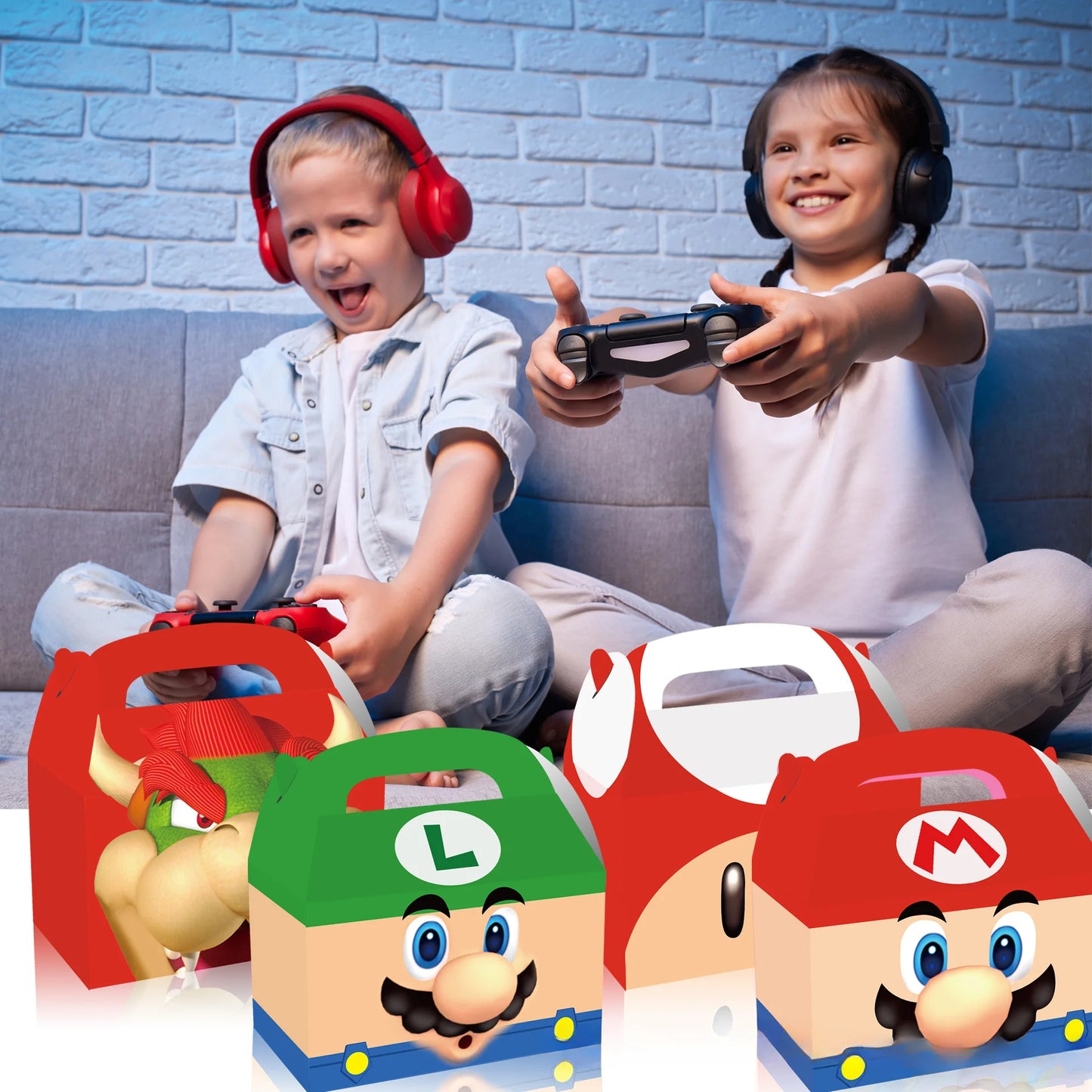 12Pcs Cajas de Regalo con Asa temática Mario Bros