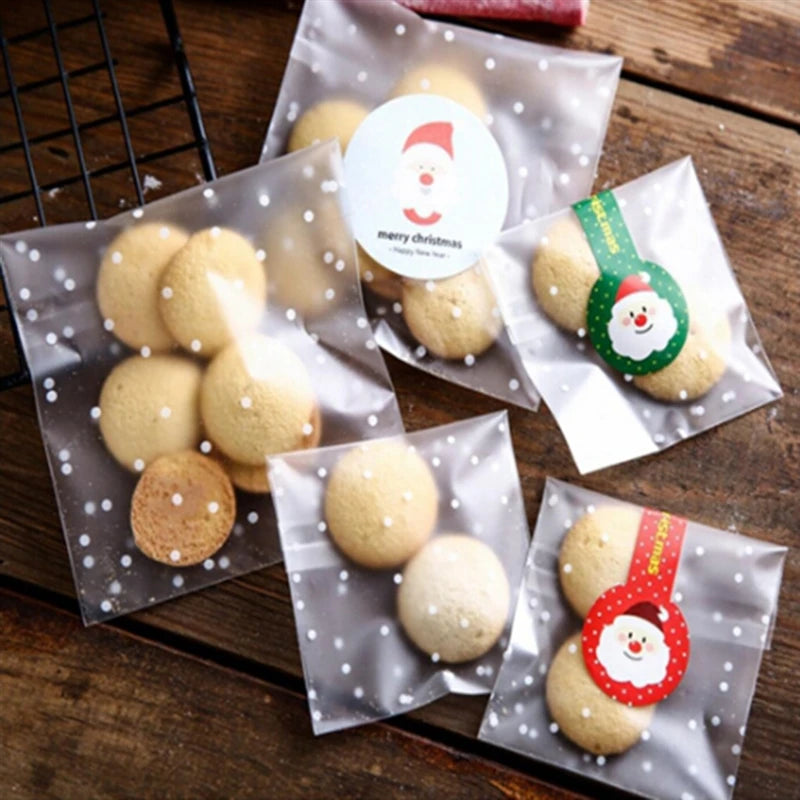 100Pcs Bolsas Transparentes con Puntos Blancos – Autoadhesivas para Dulces y Galletas 🎉🍪