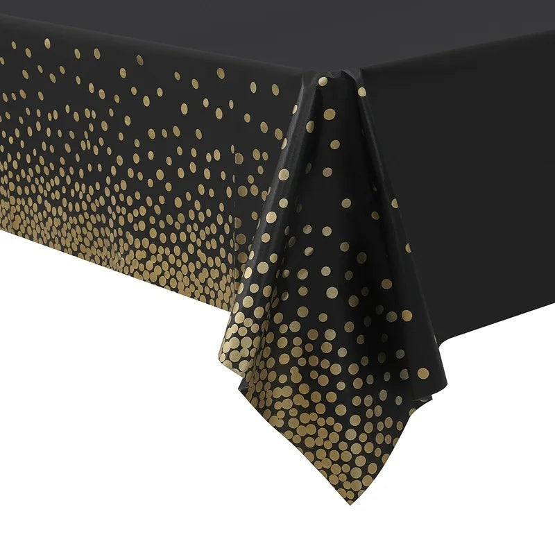 ⚫🟡 Set de Fiesta Desechable – Negro con Puntos Dorados