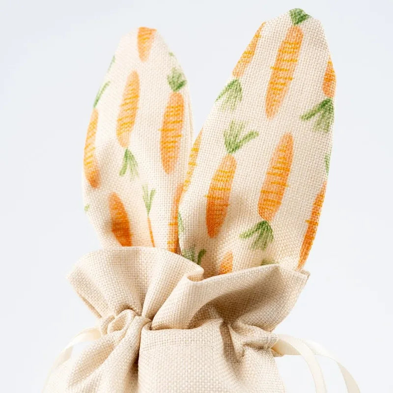 Set de 6 Bolsas de Yute Beige con Diseño de Conejito