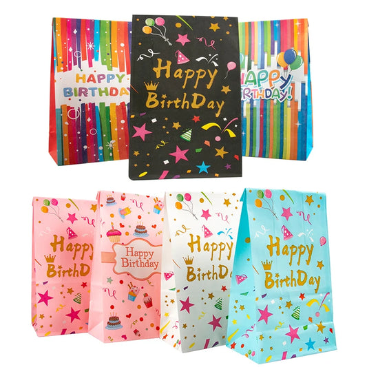 10Pcs Bolsas de Papel Kraft Coloridas "Happy Birthday" 🎉🎁