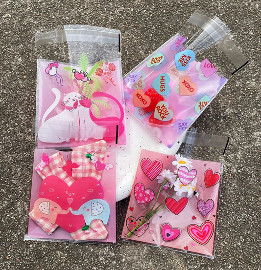 100Pcs Bolsas Autoadhesivas con Estampado de Corazones  💕🎁