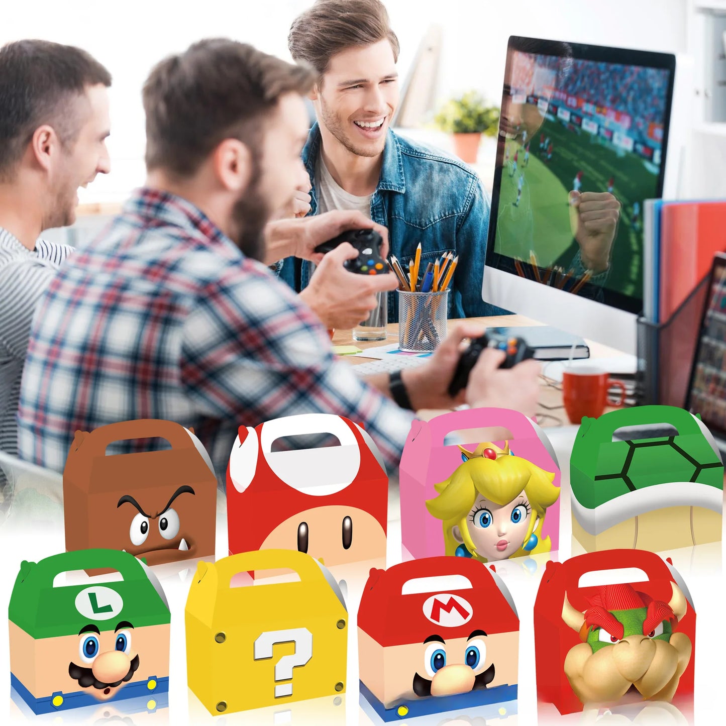 12Pcs Cajas de Regalo con Asa temática Mario Bros