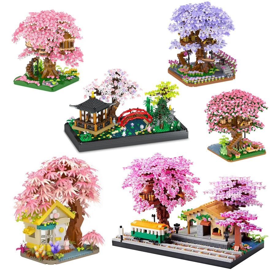 Bloques de Construcción Sakura Blossom Casa Azul🌸🏡