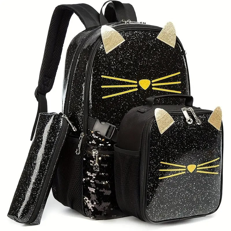 🎒 Mochila Gato Kawaii – Set Escolar 3D 🎒