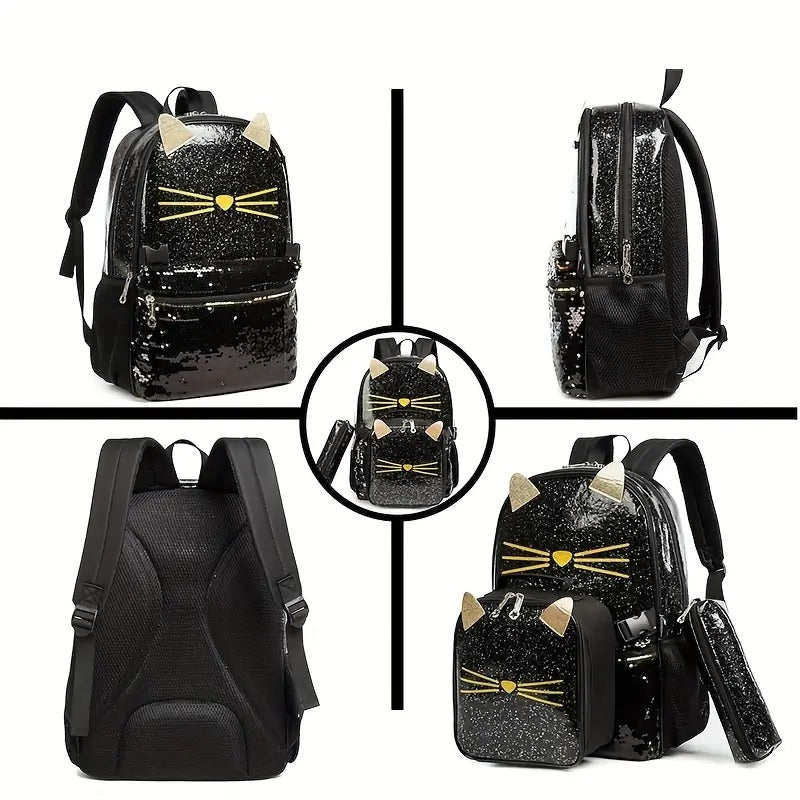 🎒 Mochila Gato Kawaii – Set Escolar 3D 🎒