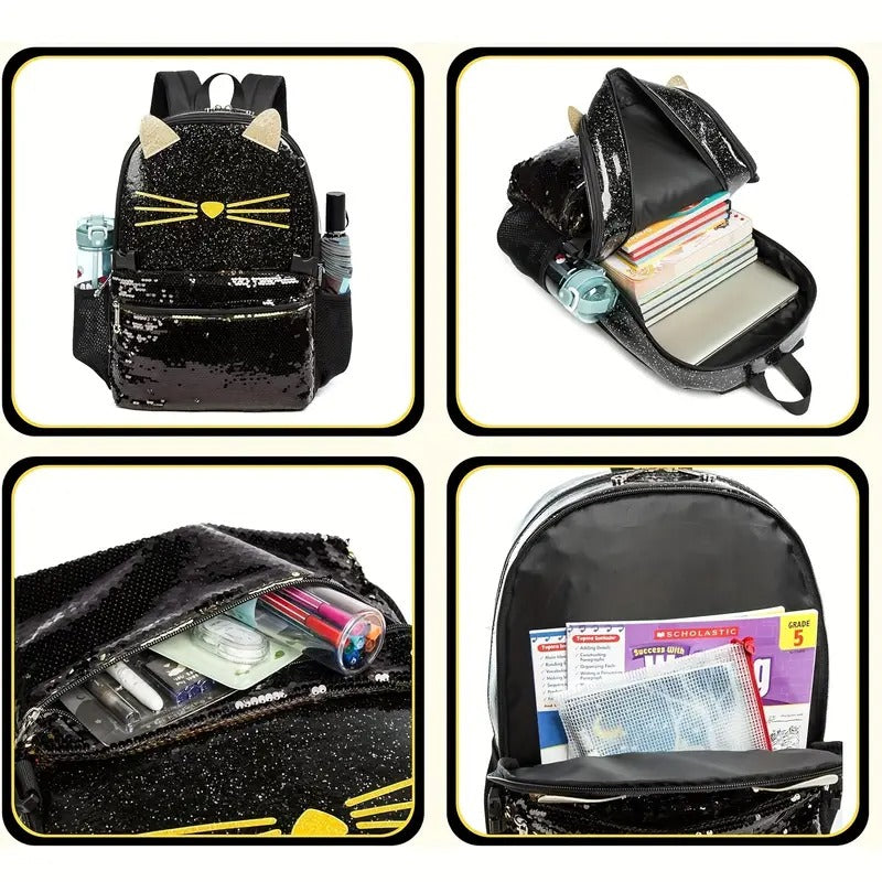 🎒 Mochila Gato Kawaii – Set Escolar 3D 🎒