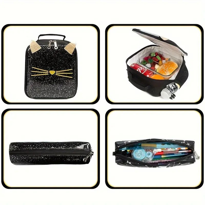 🎒 Mochila Gato Kawaii – Set Escolar 3D 🎒