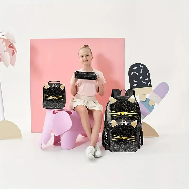🎒 Mochila Gato Kawaii – Set Escolar 3D 🎒