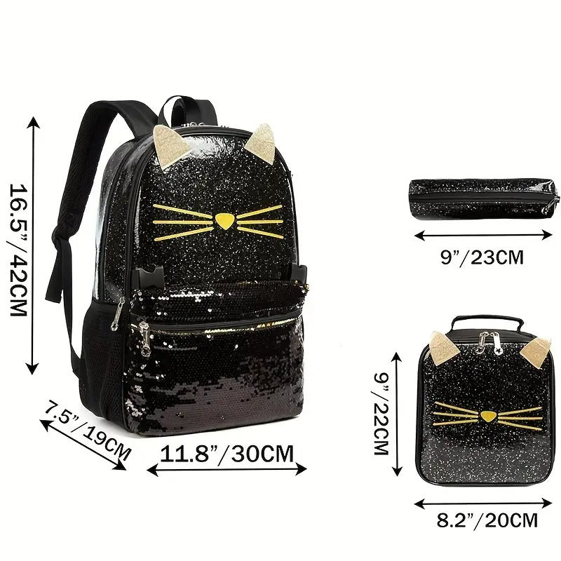 🎒 Mochila Gato Kawaii – Set Escolar 3D 🎒