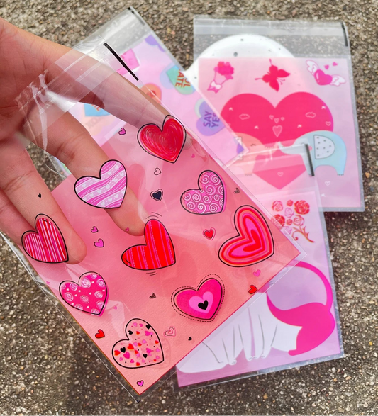 100Pcs Bolsas Autoadhesivas con Estampado de Corazones  💕🎁