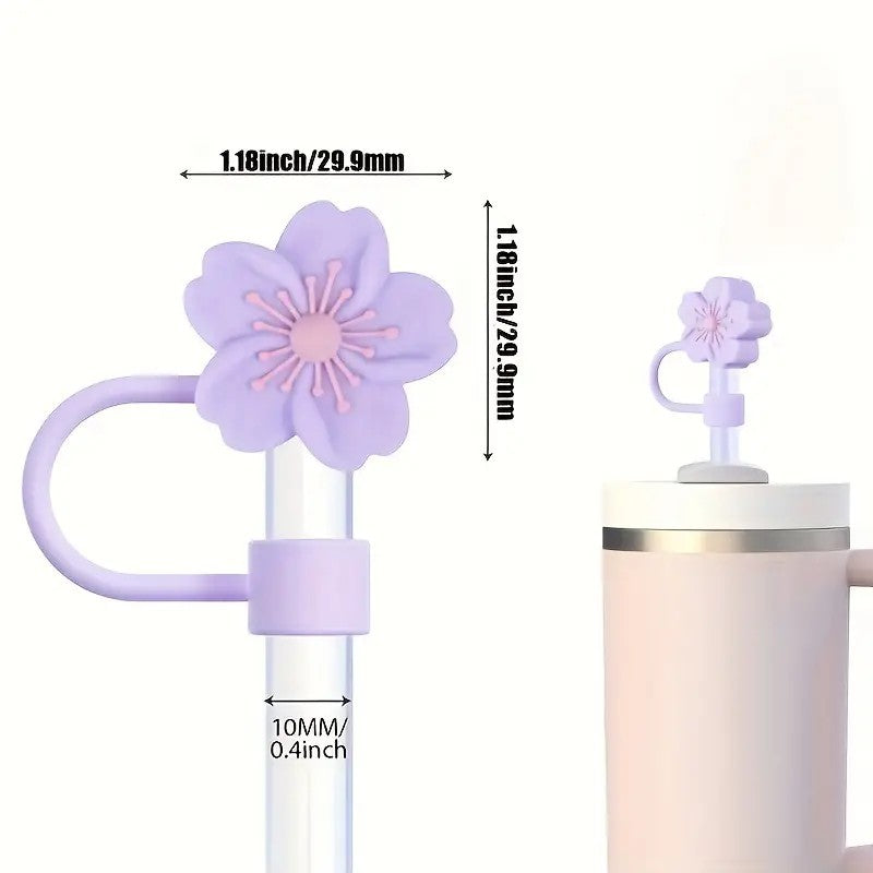 🌸 Protectores para Sorbetes – Cherry Blossom Silicone Straw Tips ☕✨