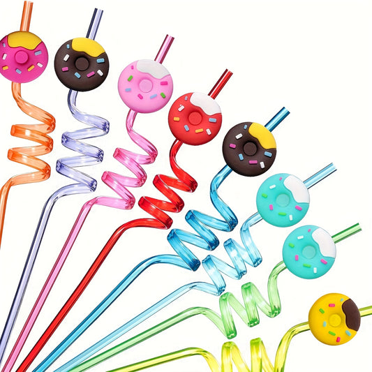 Set de 8 Sorbetes/Pajitas Reutilizables con Diseño de Donas 🍩