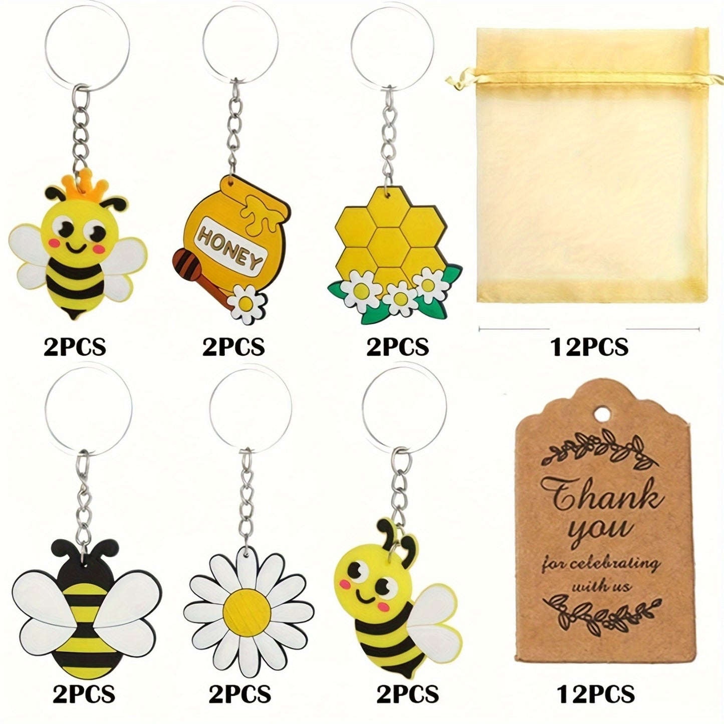 🐝Recuerdos "Bee Party Fun" - Set de 36 Llaveros con Diseño de Abeja