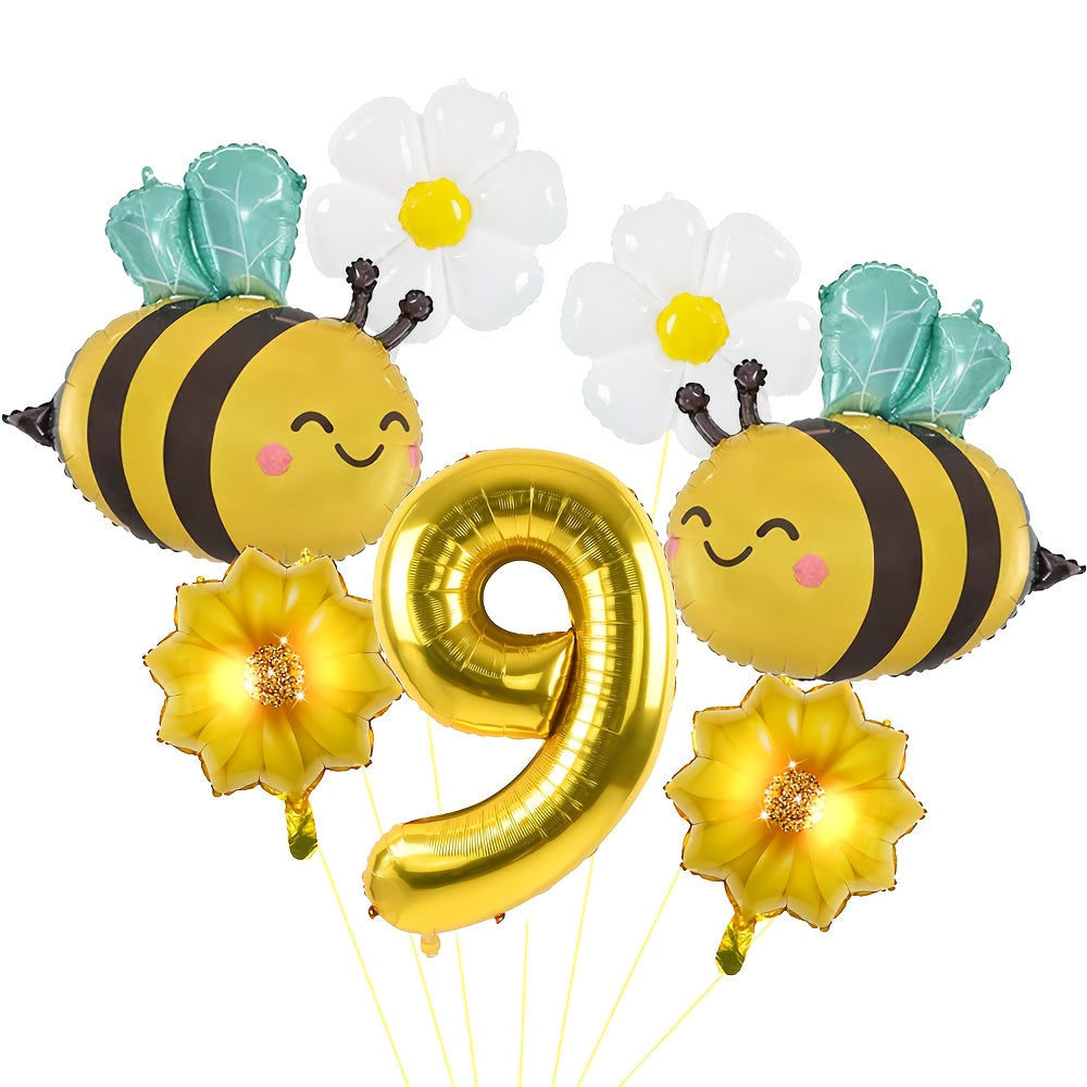 Set de Globos "Bee Party" con Números Dorados 🐝🌼