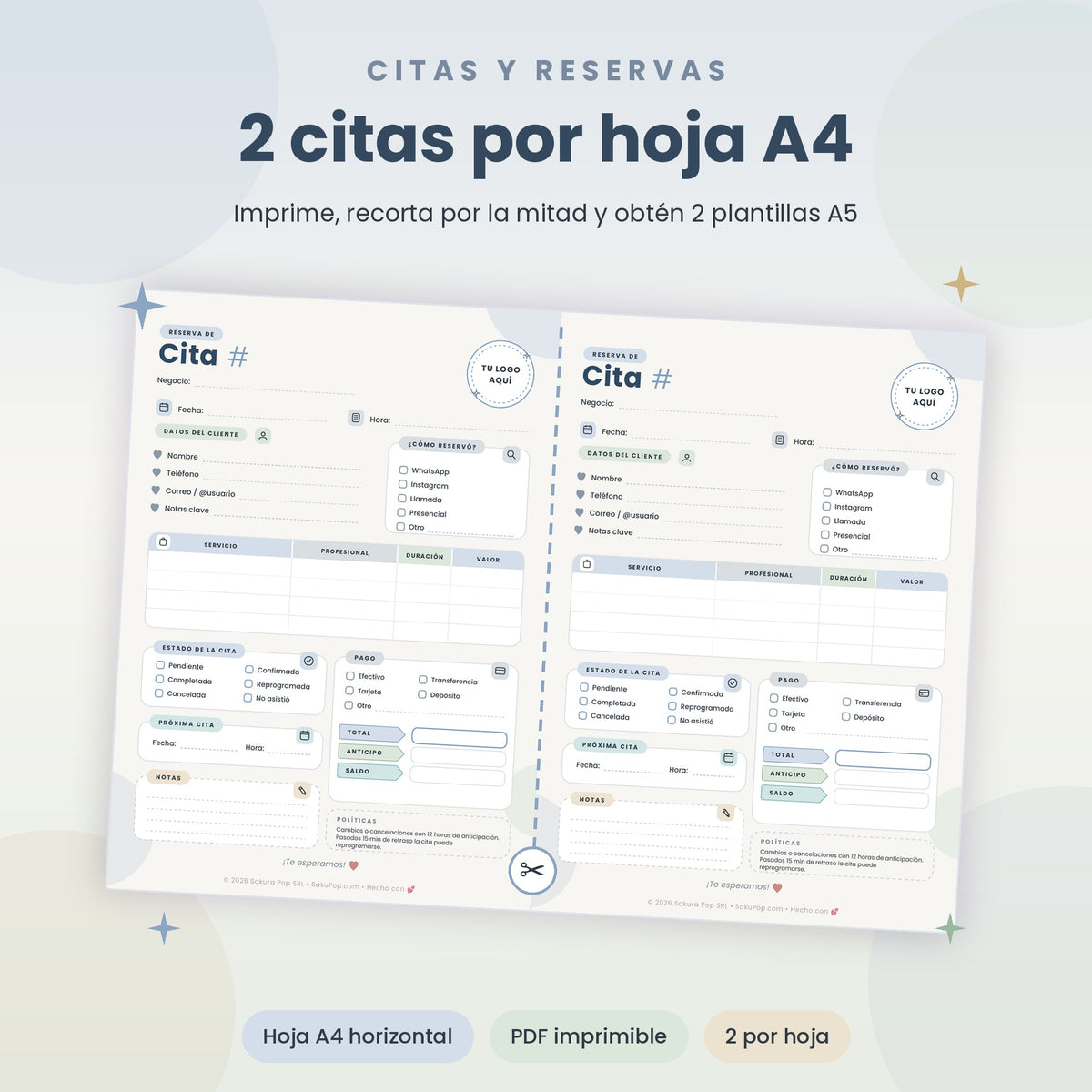 Gestor de Reservas y Citas A4 Imprimible | Agenda para Negocios y Profesionales PDF