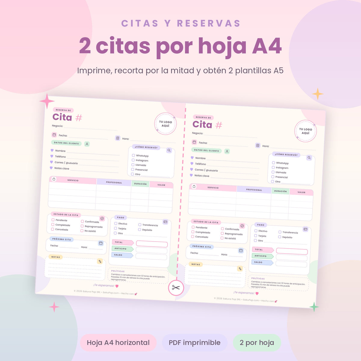 Gestor de Reservas y Citas A4 Imprimible | Agenda para Negocios y Profesionales PDF