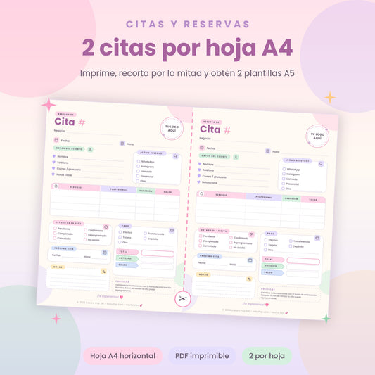 Gestor de Reservas y Citas A4 Imprimible | Agenda para Negocios y Profesionales PDF