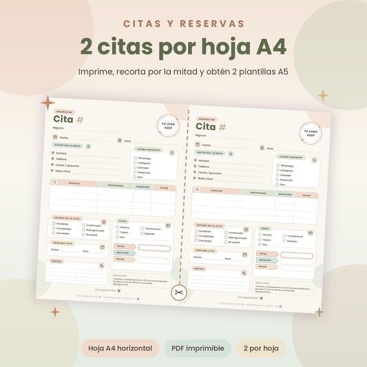 Gestor de Reservas y Citas A4 Imprimible | Agenda para Negocios y Profesionales PDF
